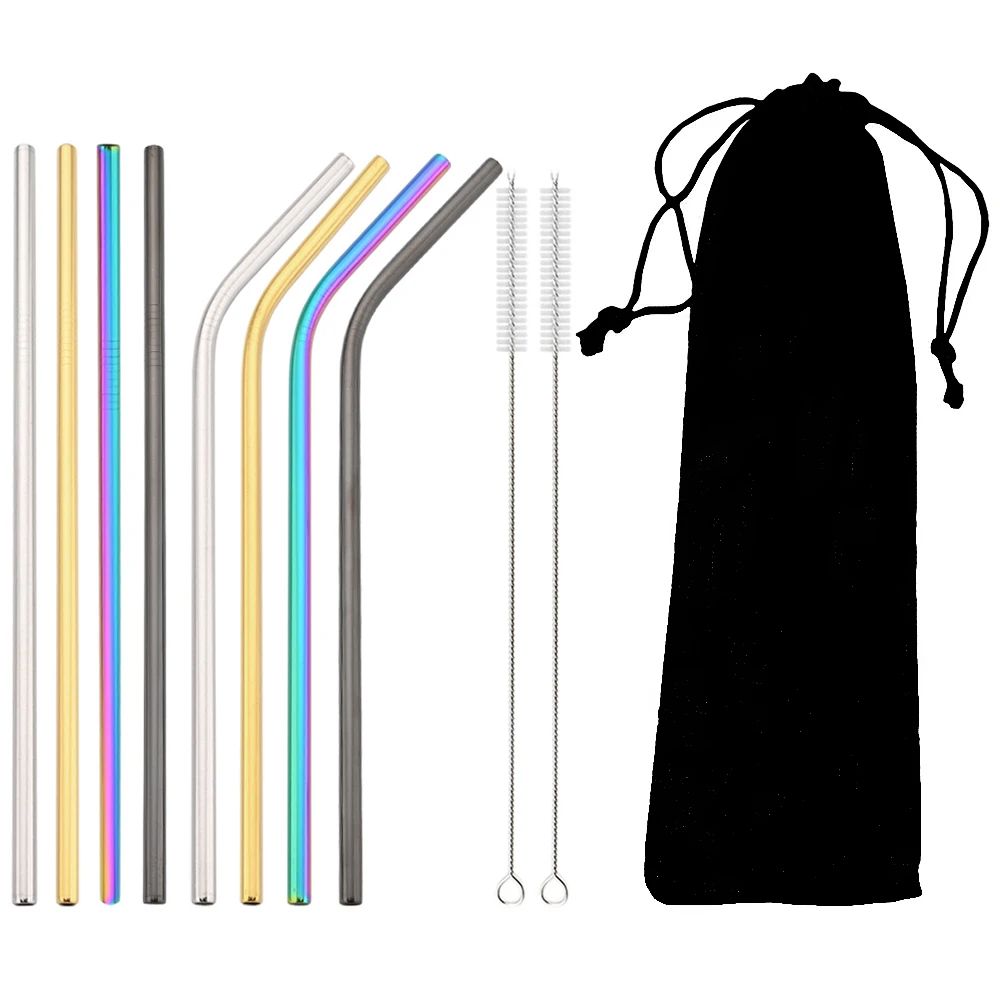 Rainbow Reusable Metal Straws Set With Cleaning Brush Premium Stainless Steel Drinking Straws For 16