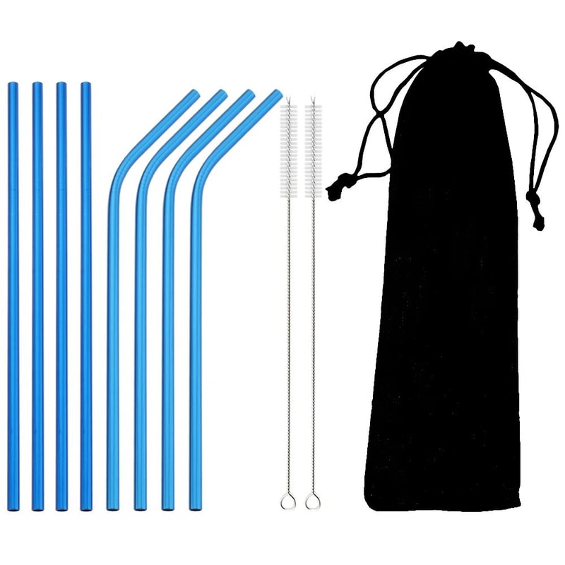 Rainbow Reusable Metal Straws Set With Cleaning Brush Premium Stainless Steel Drinking Straws For 11