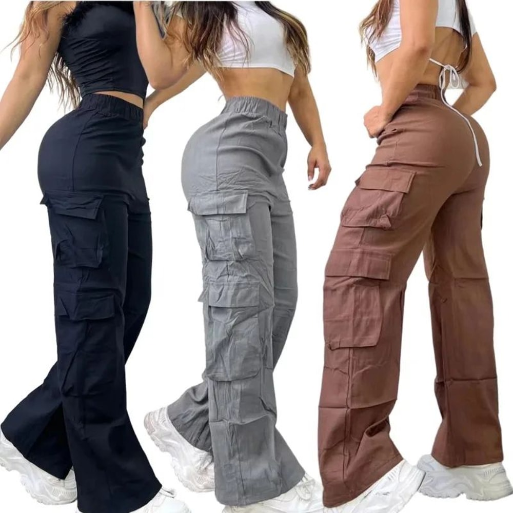 UrbanEase Womens Cargo Pants High Waisted Baggy Wide Leg Y2K Trousers 0