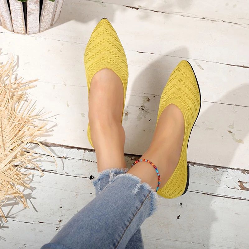 Elegant Knit Comfort Womens Pointed Toe Flats Breathable SlipOn Ballet Loafers 2