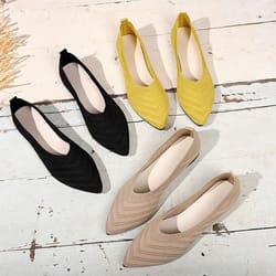 elegant knit comfort womens pointed toe flats – breathable slip-on ballet loafers