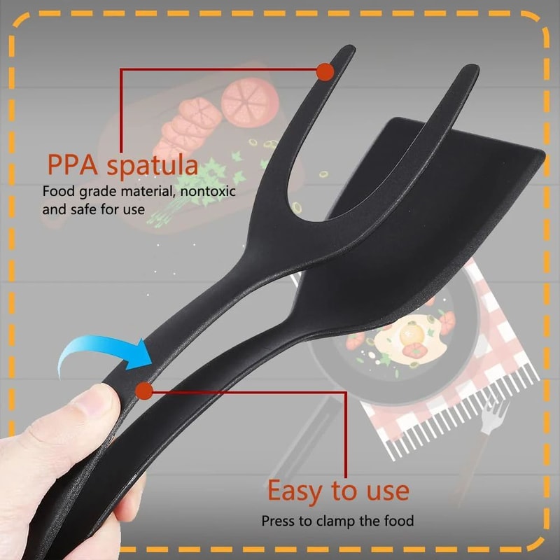 ProGrip 2in1 Egg Flipper Spatula Tongs For NonStick Cooking 2