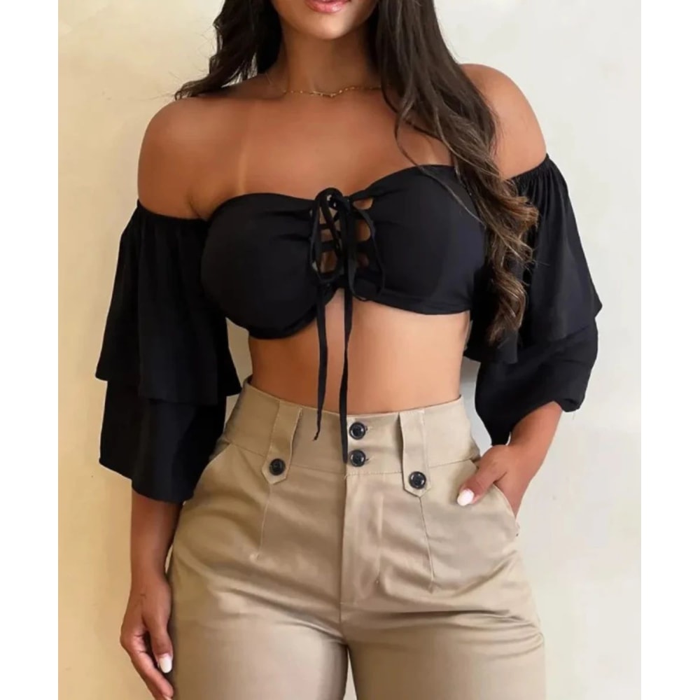 HighWaisted Womens Cargo Capri Pants Slim Fit Pocketed Casual Cropped Trousers 1