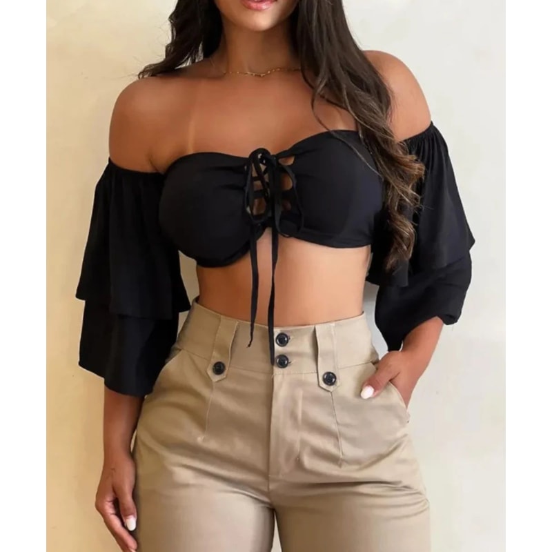 HighWaisted Womens Cargo Capri Pants Slim Fit Pocketed Casual Cropped Trousers 1