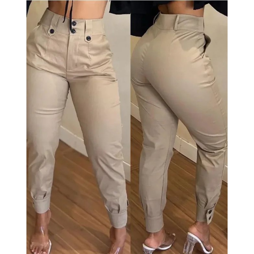 HighWaisted Womens Cargo Capri Pants Slim Fit Pocketed Casual Cropped Trousers 5