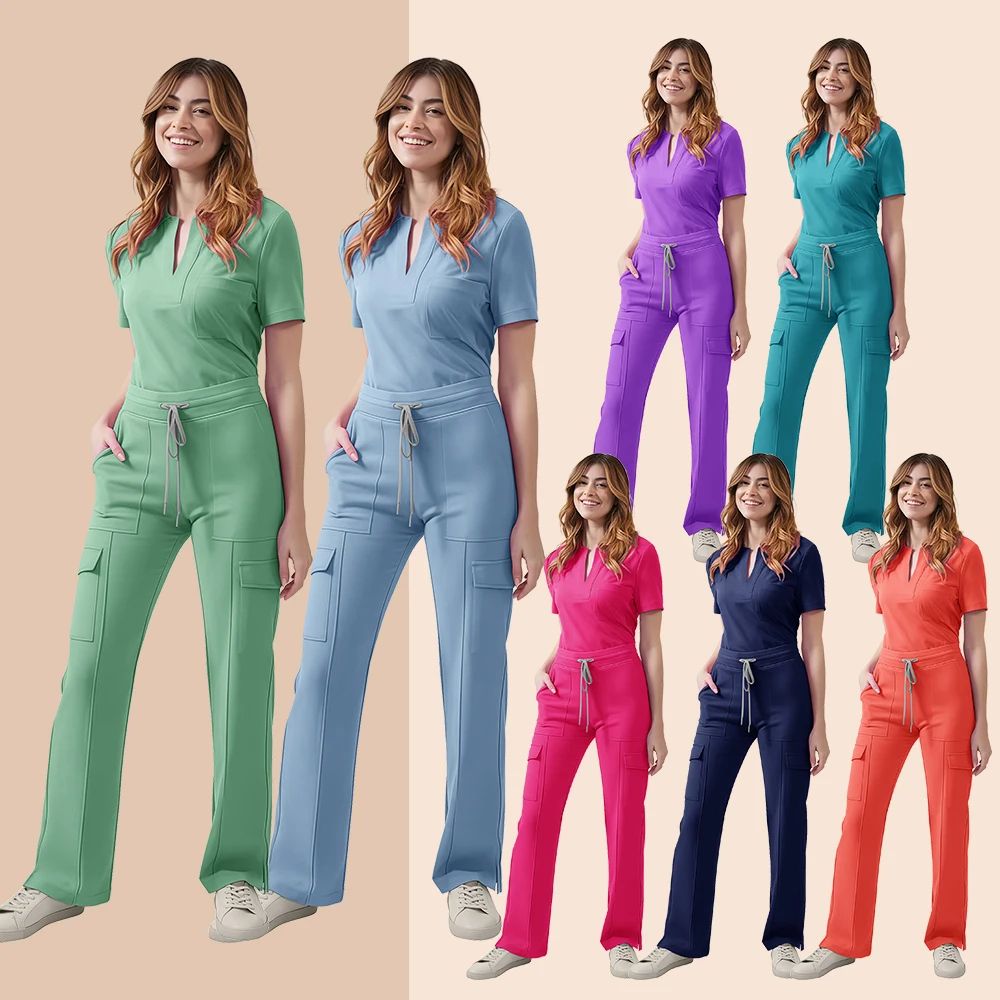 ComfortFlex Women Nurse Scrub Set 2Piece Medical Uniform With Pocket Top Work Pants 1
