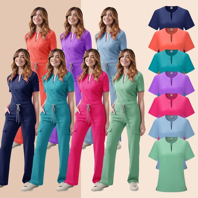 ComfortFlex Women Nurse Scrub Set 2Piece Medical Uniform With Pocket Top Work Pants 2