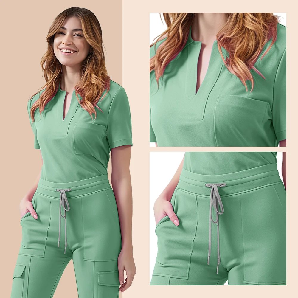 ComfortFlex Women Nurse Scrub Set 2Piece Medical Uniform With Pocket Top Work Pants 4