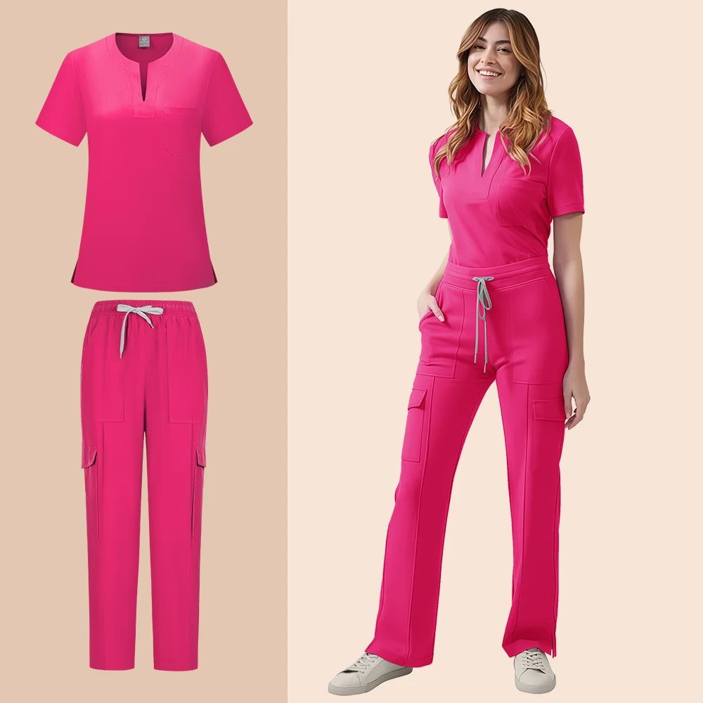 ComfortFlex Women Nurse Scrub Set 2Piece Medical Uniform With Pocket Top Work Pants 7