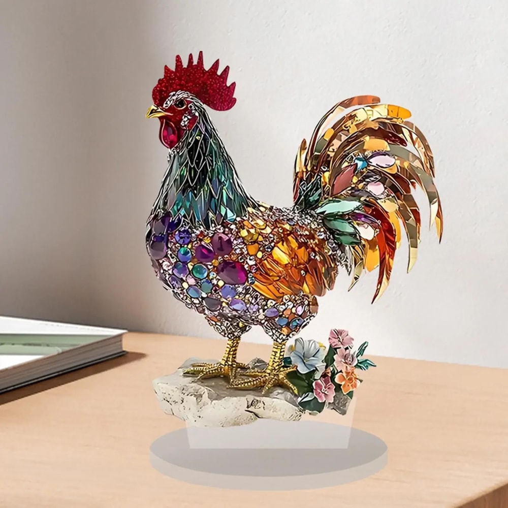 Colorful Acrylic Rooster Ornament Artistic Farmhouse Rooster Desk Decor Figurine 1