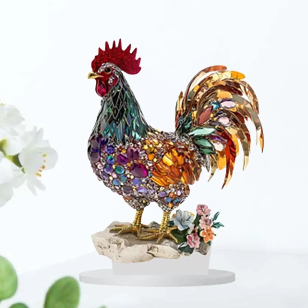 Colorful Acrylic Rooster Ornament Artistic Farmhouse Rooster Desk Decor Figurine 2
