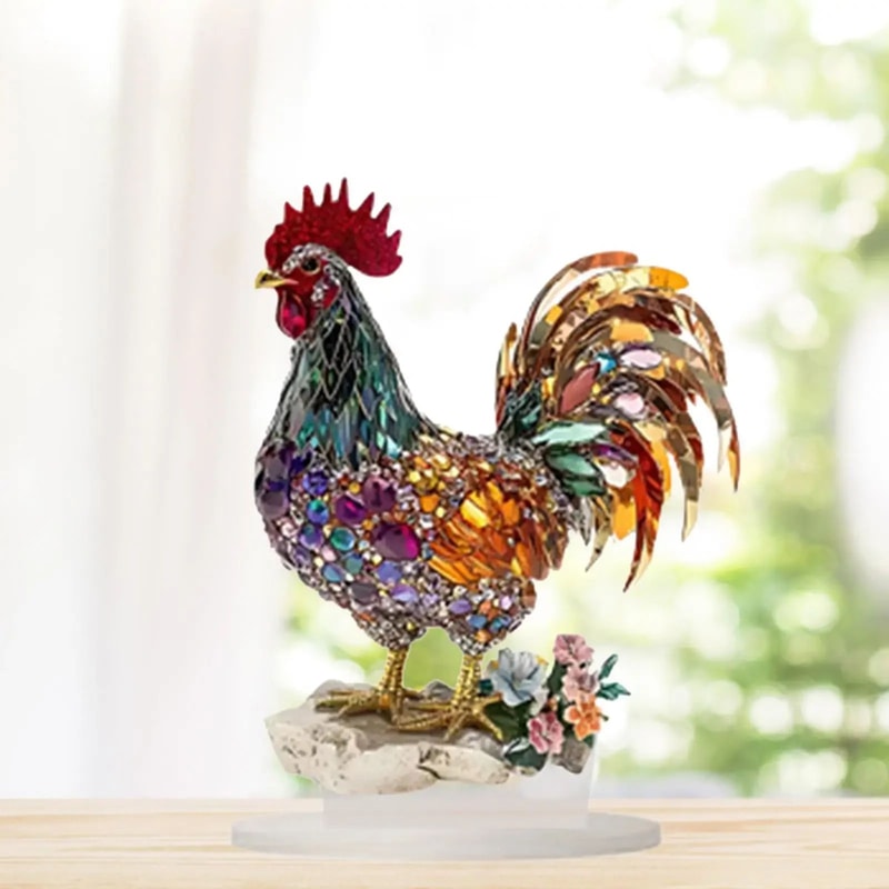 Colorful Acrylic Rooster Ornament Artistic Farmhouse Rooster Desk Decor Figurine 4