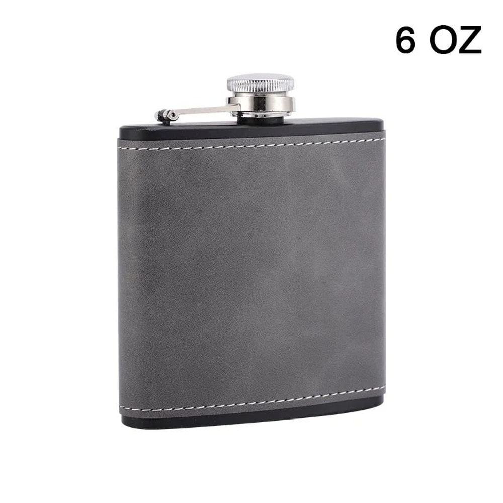 Brown Leather Hip Flask For Whiskey Portable Stainless Steel Flask In 6oz Or 8oz 7