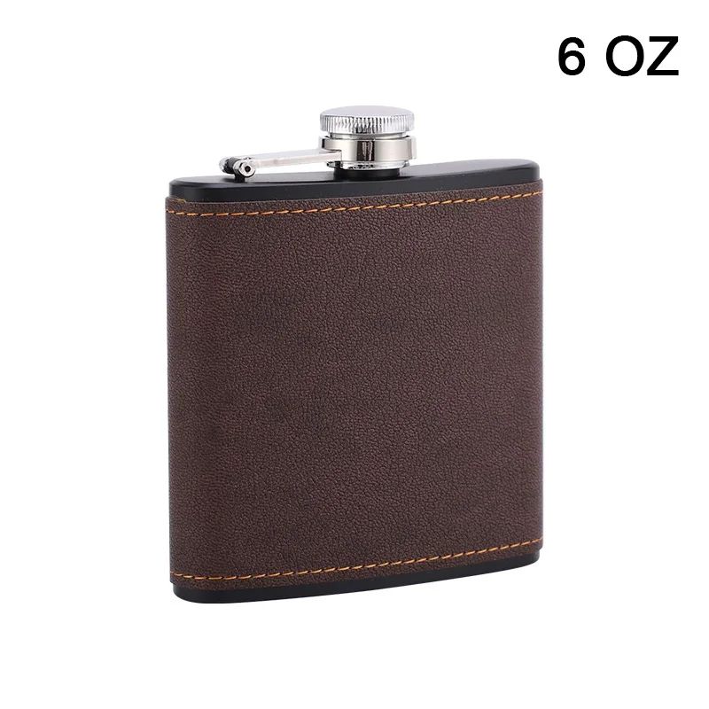 Brown Leather Hip Flask For Whiskey Portable Stainless Steel Flask In 6oz Or 8oz 9