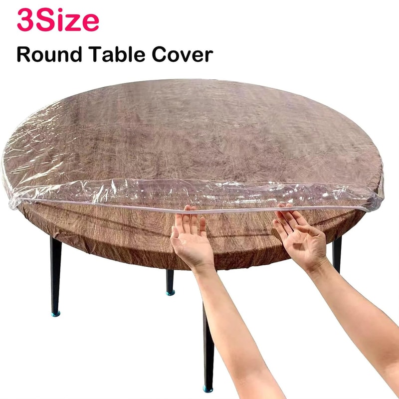 CrystalGuard Clear Round Table Protector Elastic PVC Waterproof Table Cover 0