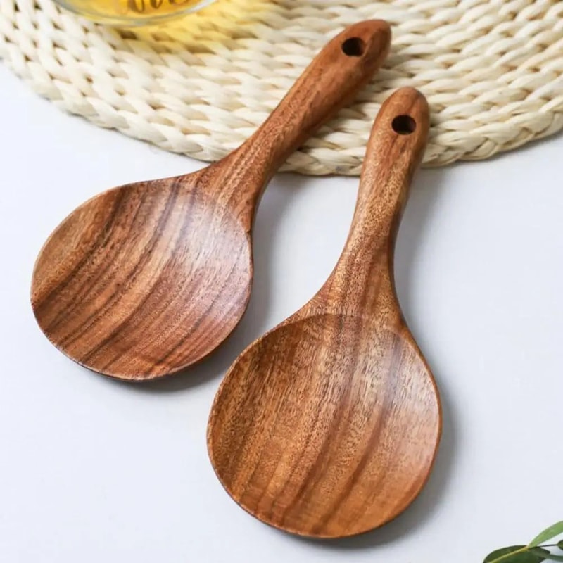 Natural Wooden Rice Paddle Serving Spoon Smooth Wood Rice Spoon Kitchen Utensil 0