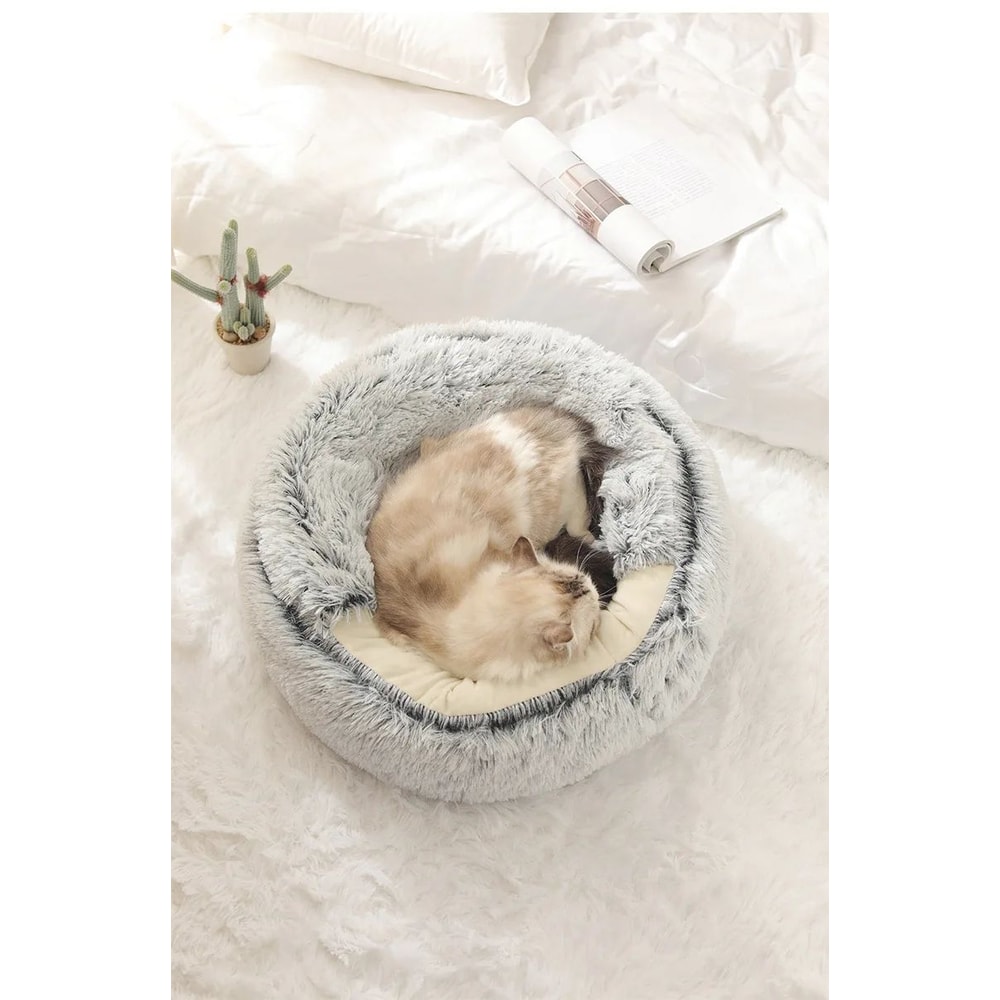 CozyShell Cat Cave Bed For Indoor Cats Soft Winter Nest With Plush 2in1 Design 2