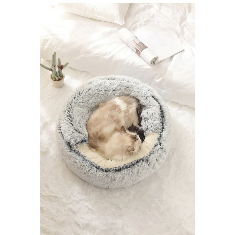 CozyShell Cat Cave Bed For Indoor Cats Soft Winter Nest With Plush 2in1 Design 2
