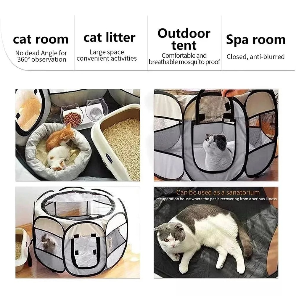 Portable Cat Tent Foldable Pet Playpen For Travel Indoor Outdoor Use 2
