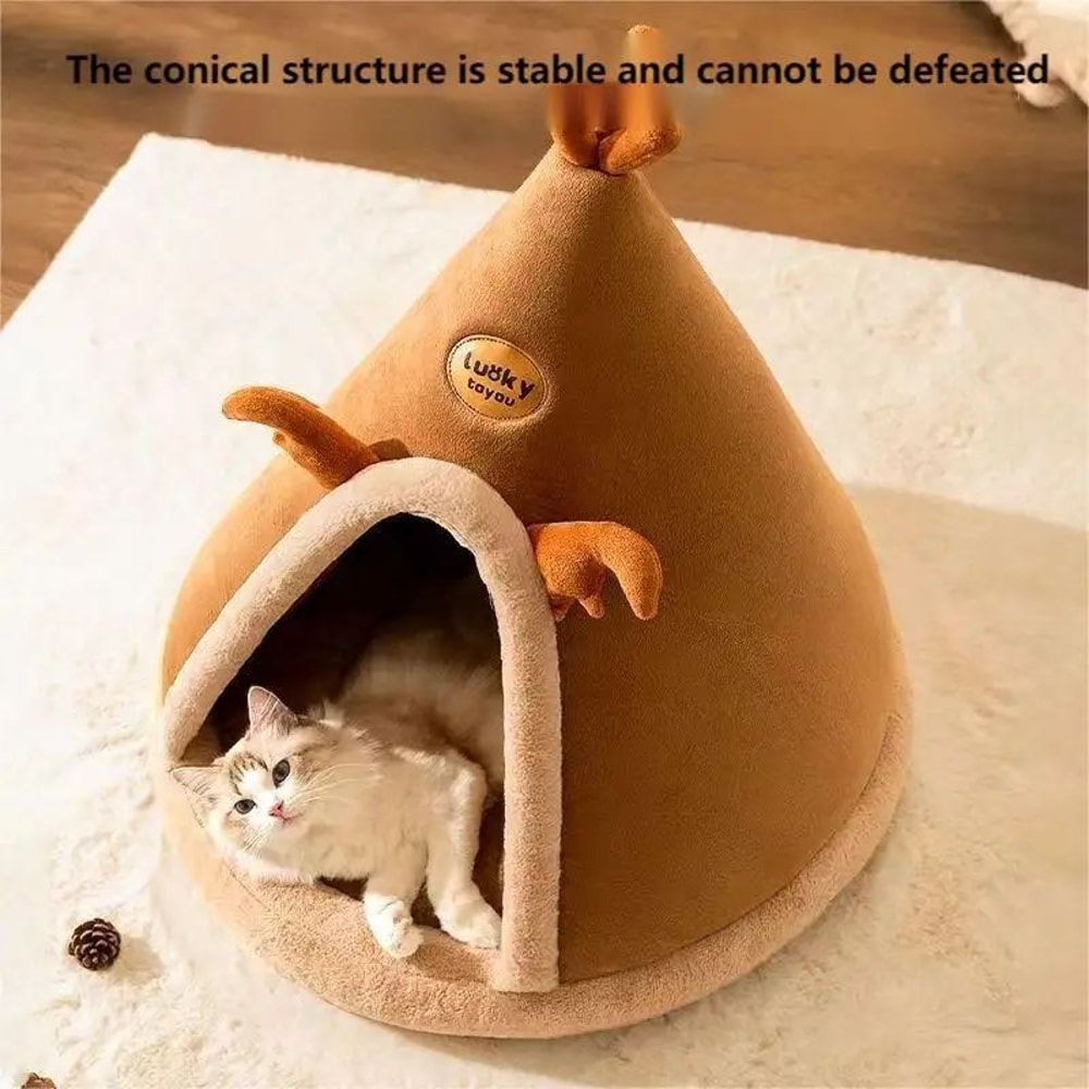 Cozy Plush Enclosed Cat House Washable Cat Cave Bed For Indoor Cats 3