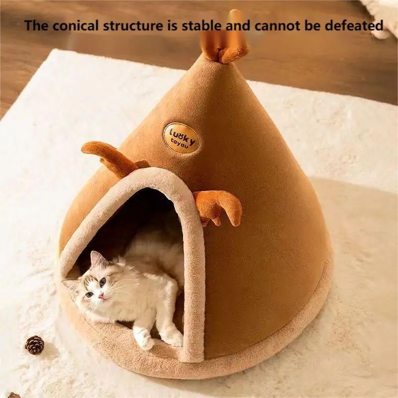 Cozy Plush Enclosed Cat House Washable Cat Cave Bed For Indoor Cats 3