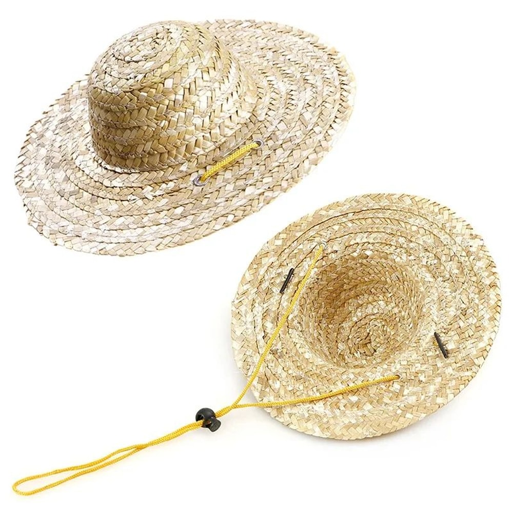SunReady Dog Straw Hat For Small Dogs Cats Adjustable Pet Sun Hat 5