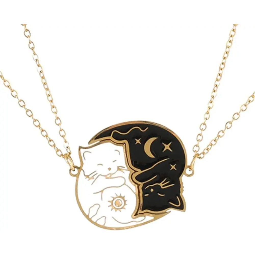 Embrace Love Cat Couple Necklace Set Stainless Steel Matching Cat Pendant For Best Friends Couple 6