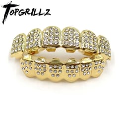 topgrillz iced out grillz top and bottom set for men and women, cz gold teeth grillz in gold or silver tone