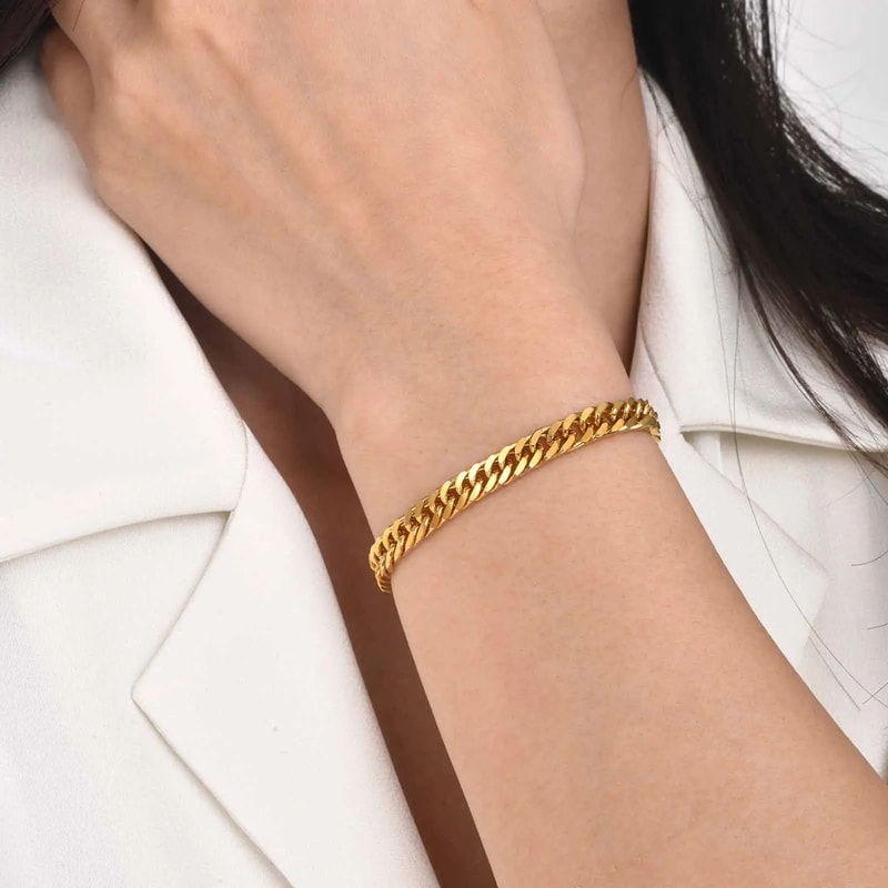 Gold Cuban Link Bracelet For Women Stainless Steel Chunky Chain Wristband 1