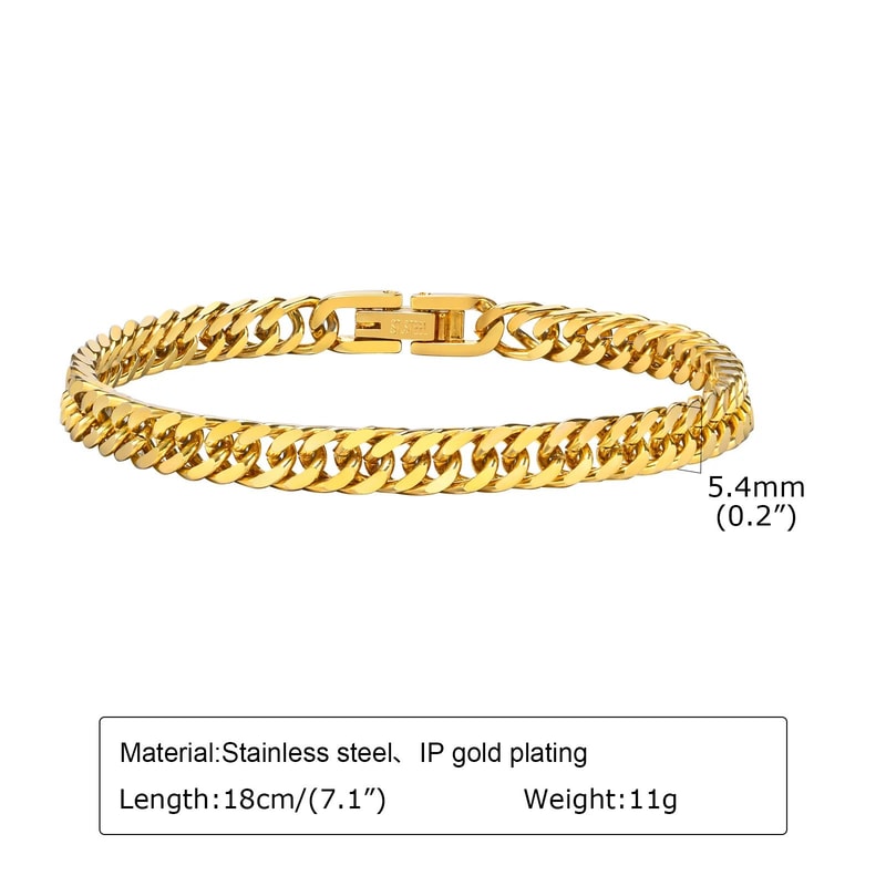 Gold Cuban Link Bracelet For Women Stainless Steel Chunky Chain Wristband 5