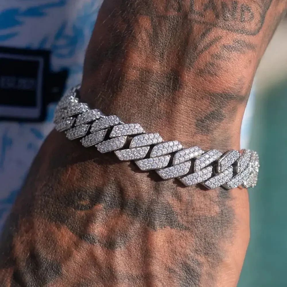 Iced Rhombus Diamond Cuban Link Bracelet For Men Luxury Hip Hop Chain Wrist Jewelry 6