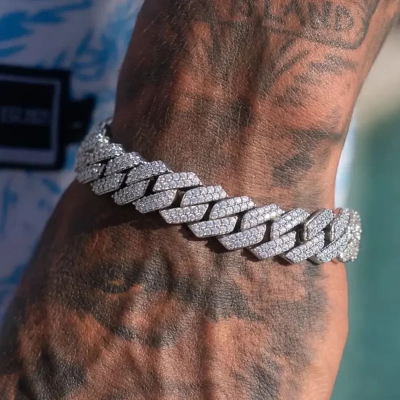 Iced Rhombus Diamond Cuban Link Bracelet For Men Luxury Hip Hop Chain Wrist Jewelry 6