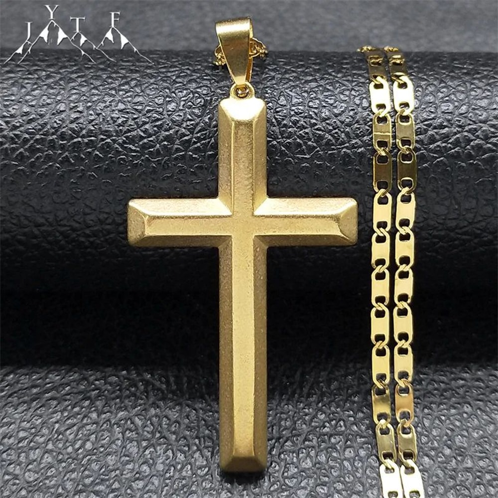 FaithShield GoldPlated Stainless Steel Cross Necklace With Jesus Pendant Hip Hop Style Jesus Cross 0