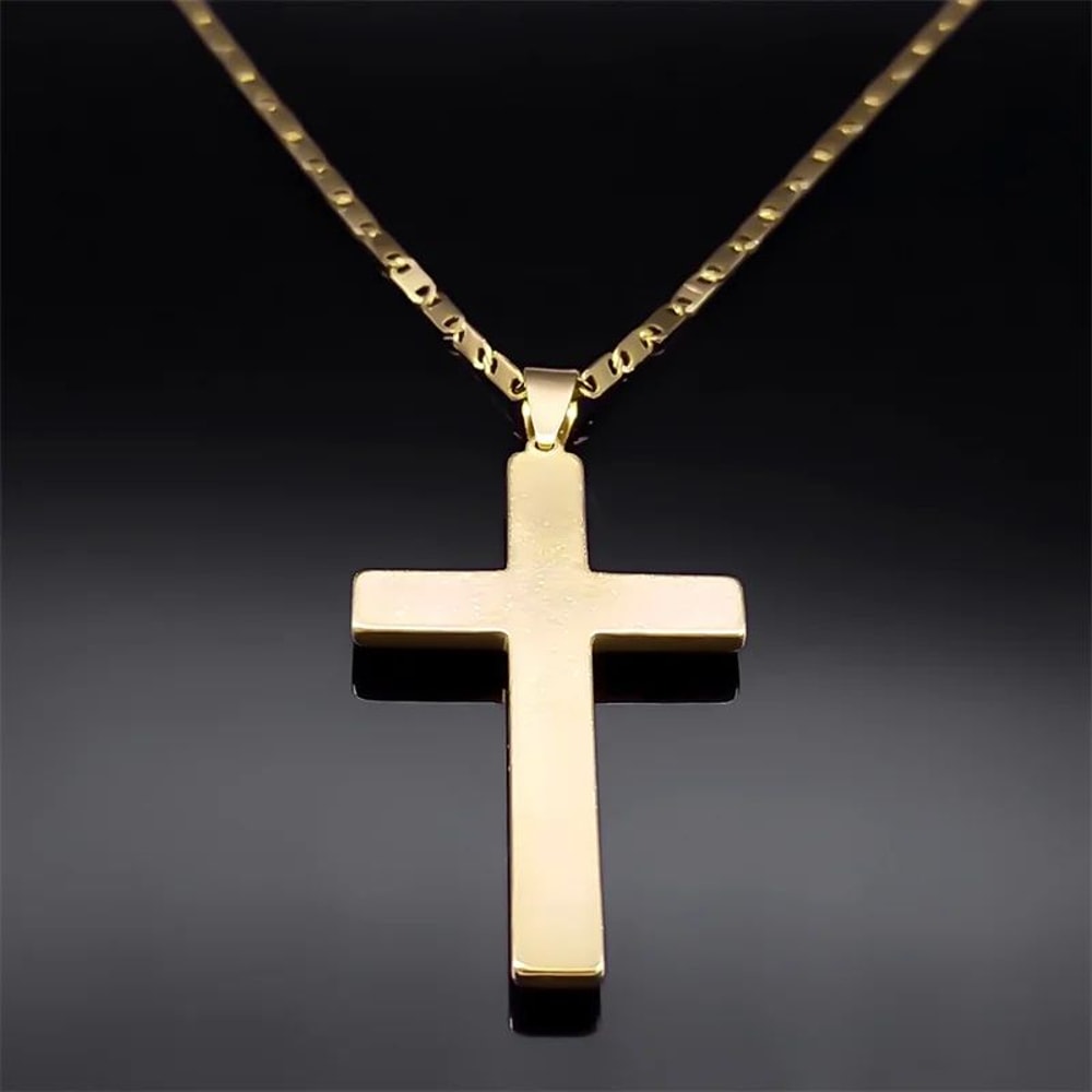 FaithShield GoldPlated Stainless Steel Cross Necklace With Jesus Pendant Hip Hop Style Jesus Cross 3