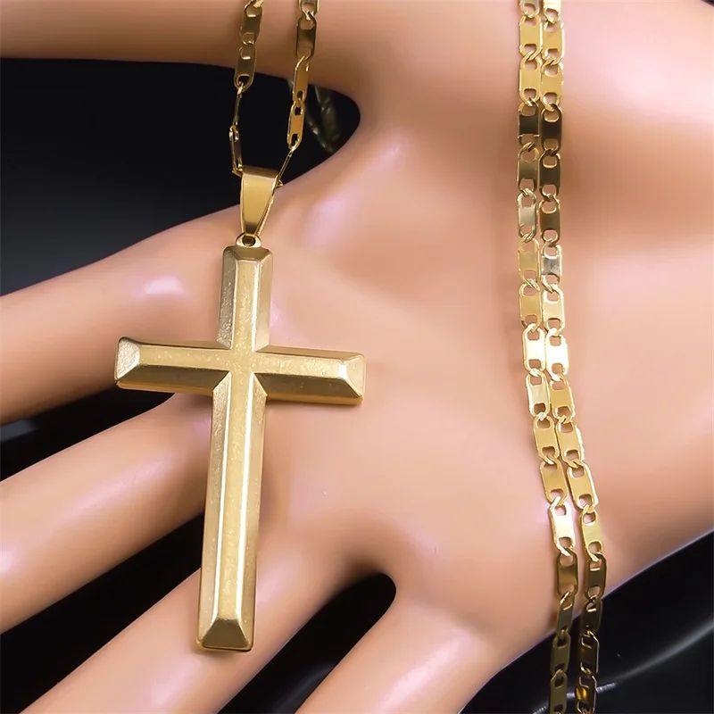 FaithShield GoldPlated Stainless Steel Cross Necklace With Jesus Pendant Hip Hop Style Jesus Cross 4