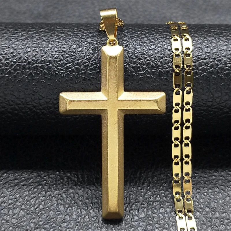 FaithShield GoldPlated Stainless Steel Cross Necklace With Jesus Pendant Hip Hop Style Jesus Cross 7