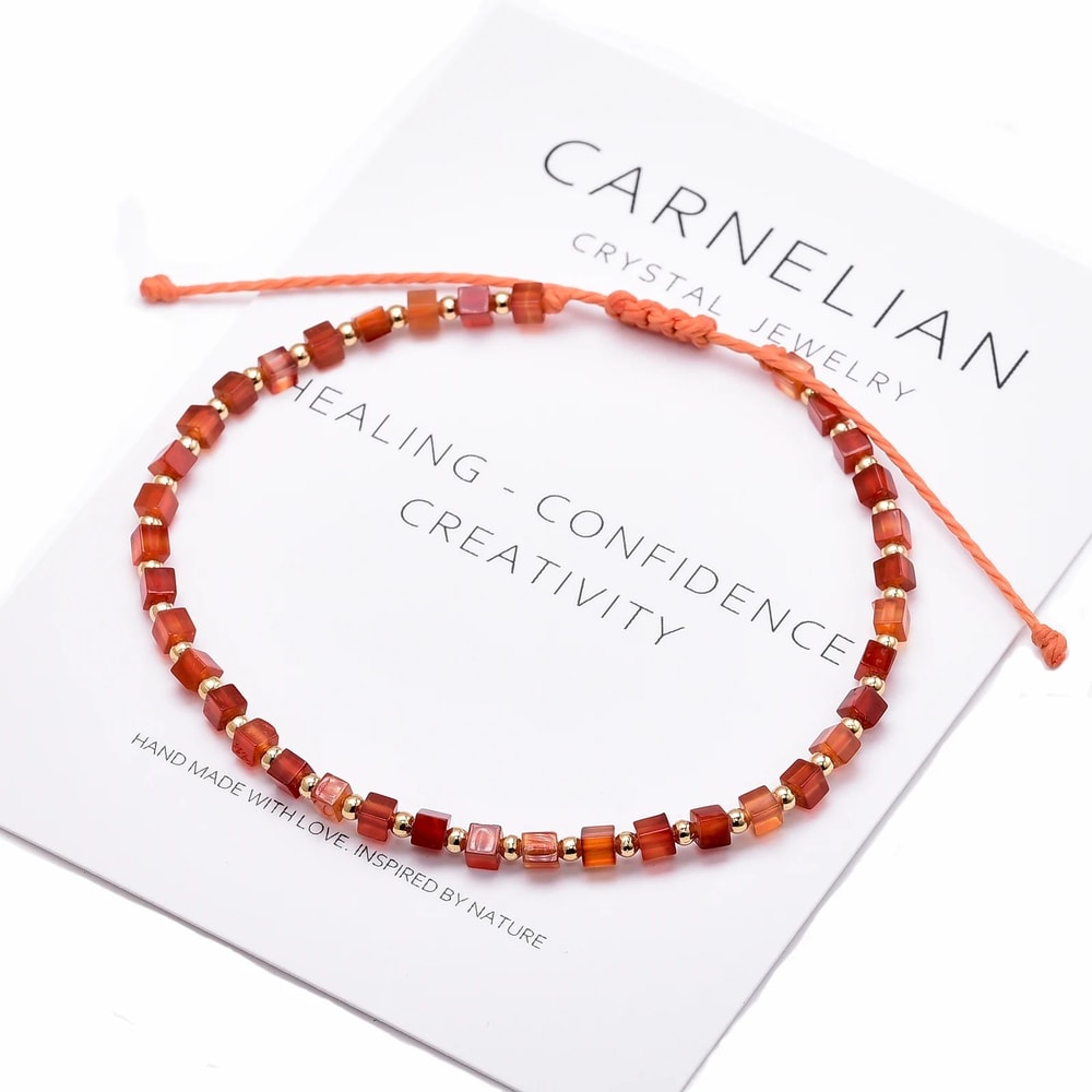 Dainty Red Carnelian Bracelet With 14K Gold Plated Beads Minimalist Agate Bead Bracelet For Women 0