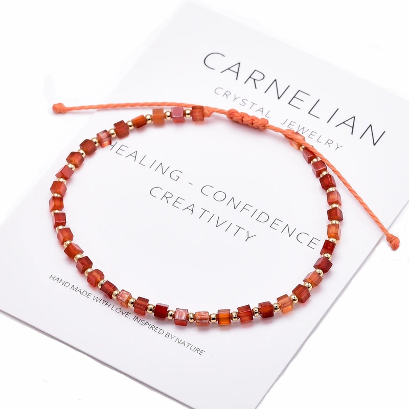 Dainty Red Carnelian Bracelet With 14K Gold Plated Beads Minimalist Agate Bead Bracelet For Women 0