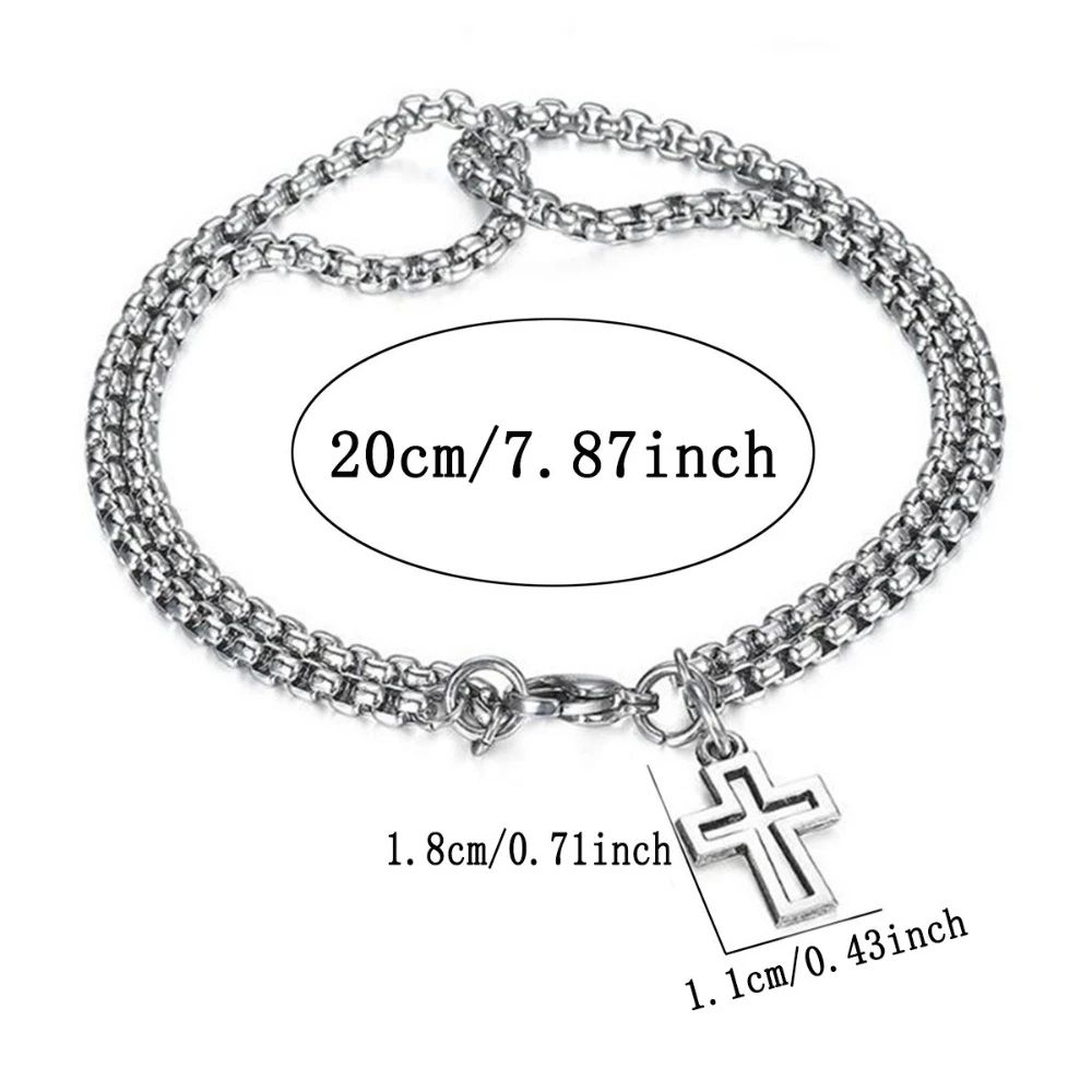 Retro Cross Double Chain Stainless Steel Bracelet For Men Women 5