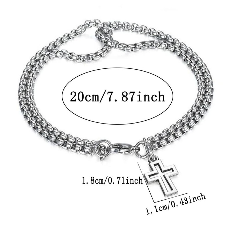 Retro Cross Double Chain Stainless Steel Bracelet For Men Women 5