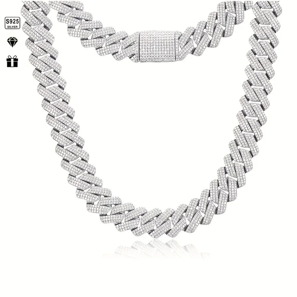 14mm Moissanite Cuban Link Chain 925 Sterling Silver Mens Cuban Chain Necklace 0