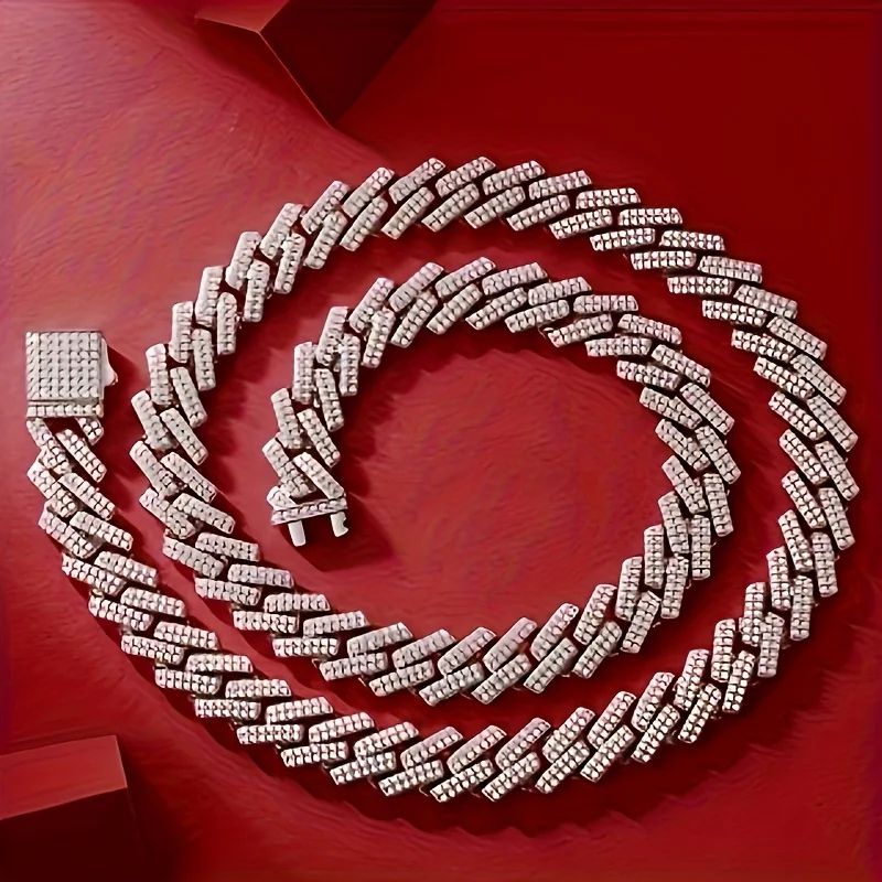 14mm Moissanite Cuban Link Chain 925 Sterling Silver Mens Cuban Chain Necklace 5