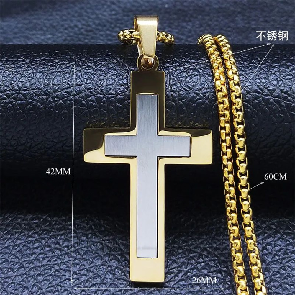 FaithGuard Stainless Steel Cross Pendant Necklace Unisex Christian Cross Necklace With 60cm Chain 1