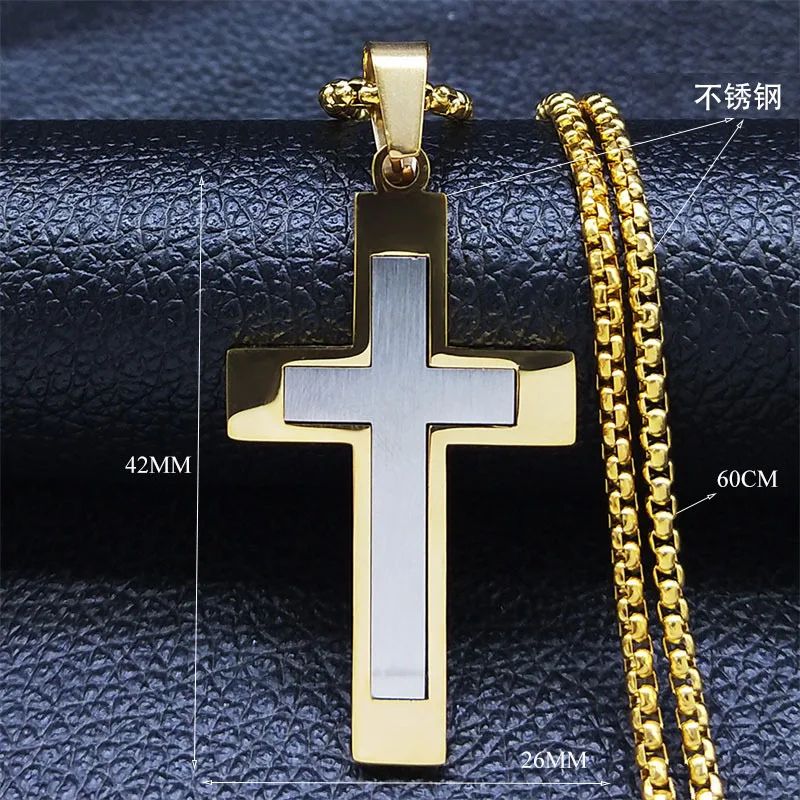 FaithGuard Stainless Steel Cross Pendant Necklace Unisex Christian Cross Necklace With 60cm Chain 1