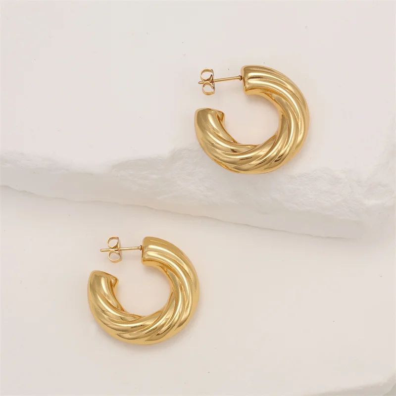 Twist Hollow Tube Stainless Steel Earrings Chic Twist Dangle Earrings For Women 1