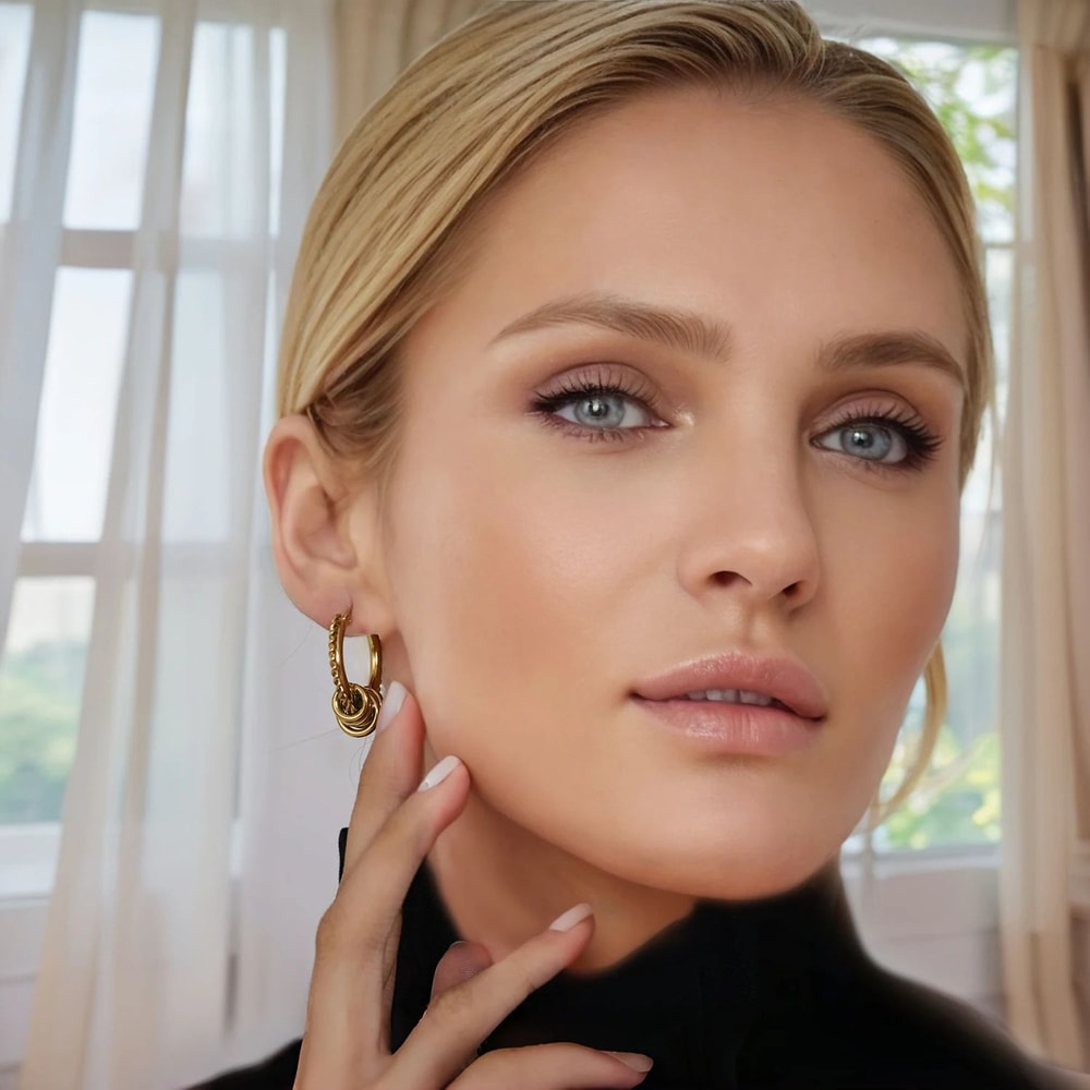 Gold Textured Multilayer Twisted Circle Statement Earrings 1