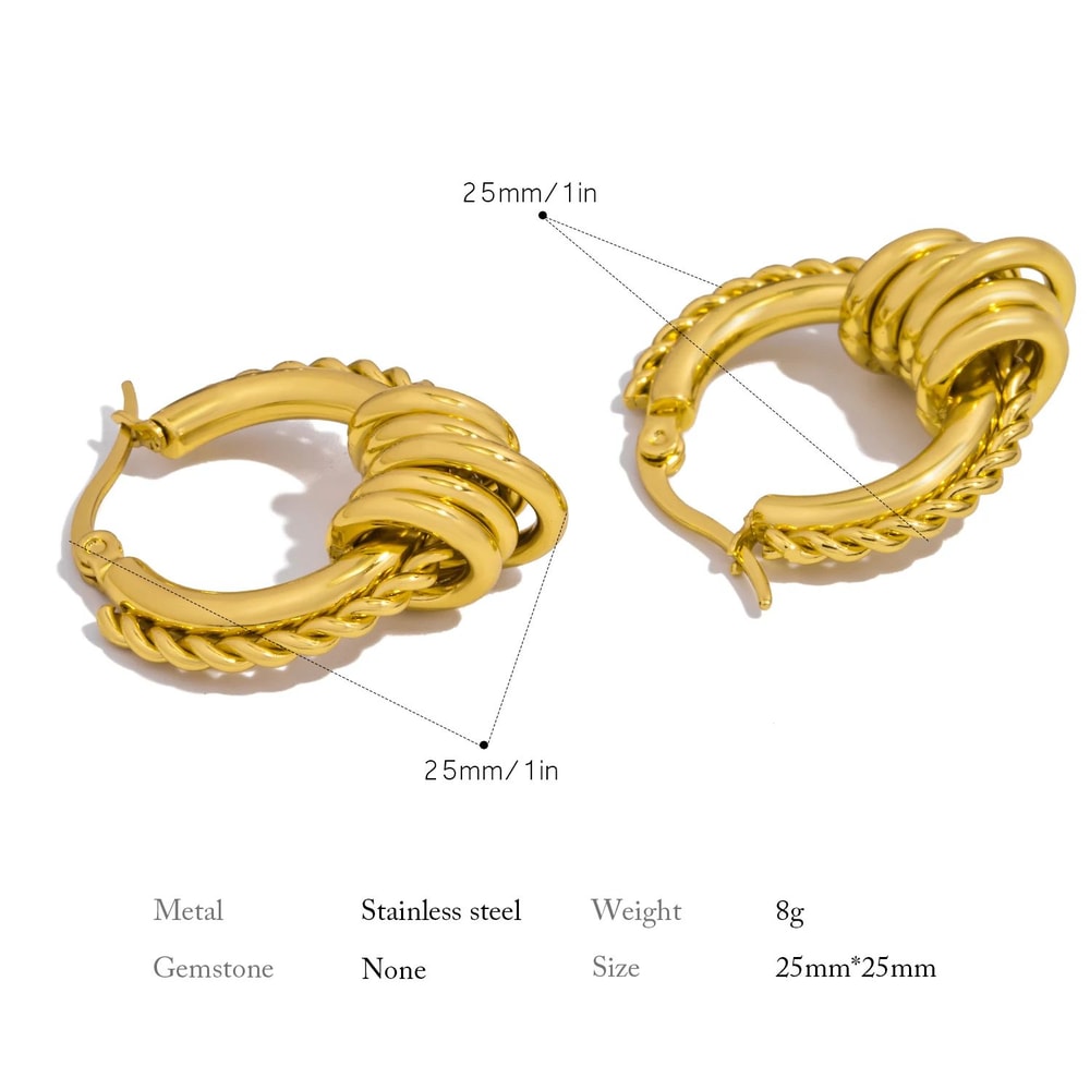 Gold Textured Multilayer Twisted Circle Statement Earrings 5