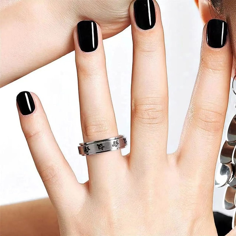 Tortoise Spinner Fidget Ring Stainless Steel Anxiety Relief Ring For Couples 4