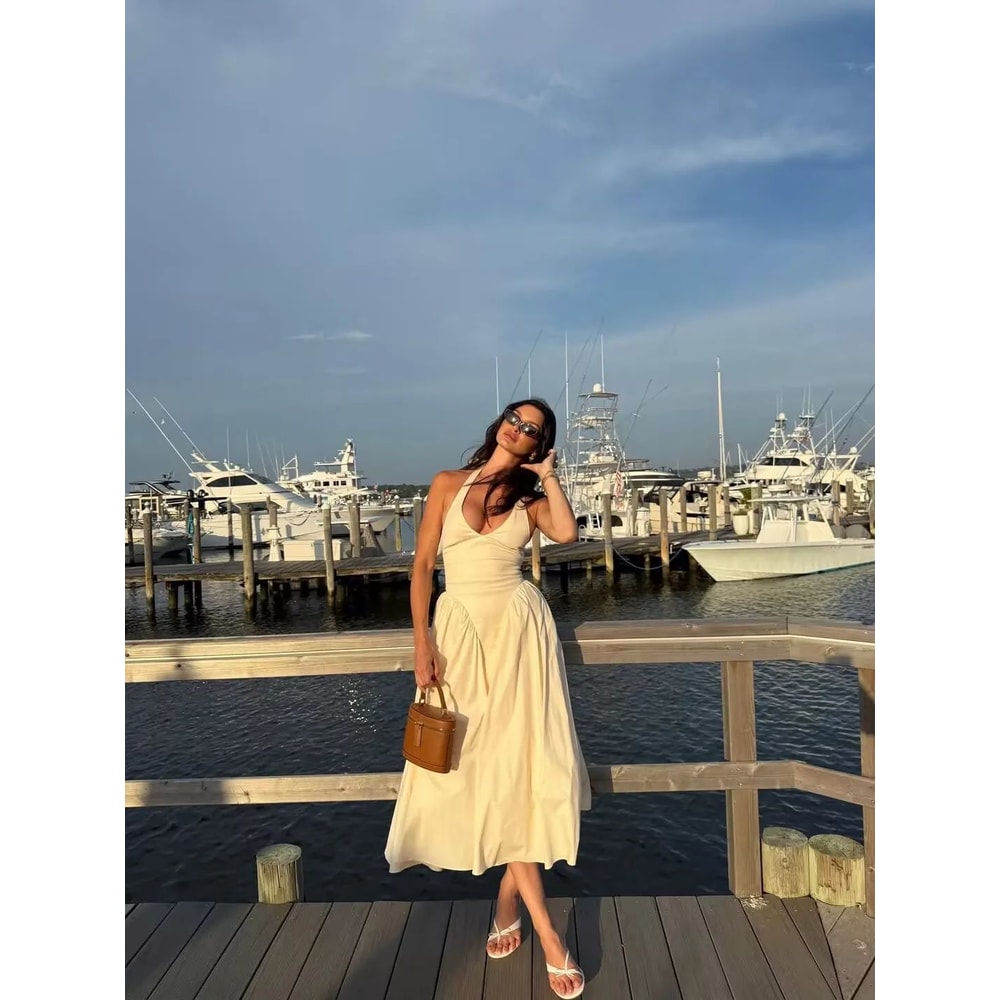 Elegant Backless Halter ALine Midi Dress Summer Backless Halter Dress For Women 9
