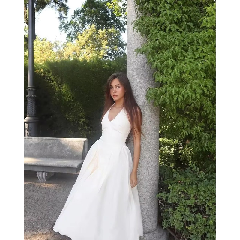 Elegant Backless Halter ALine Midi Dress Summer Backless Halter Dress For Women 12